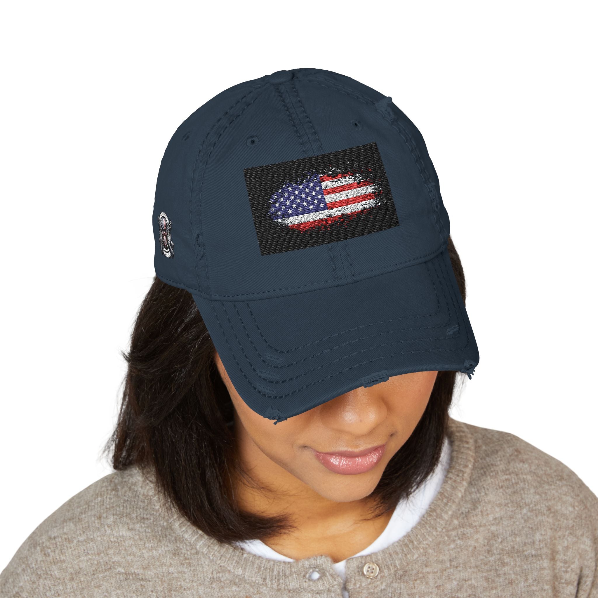 Distressed USA Flag Hat — Embroidered