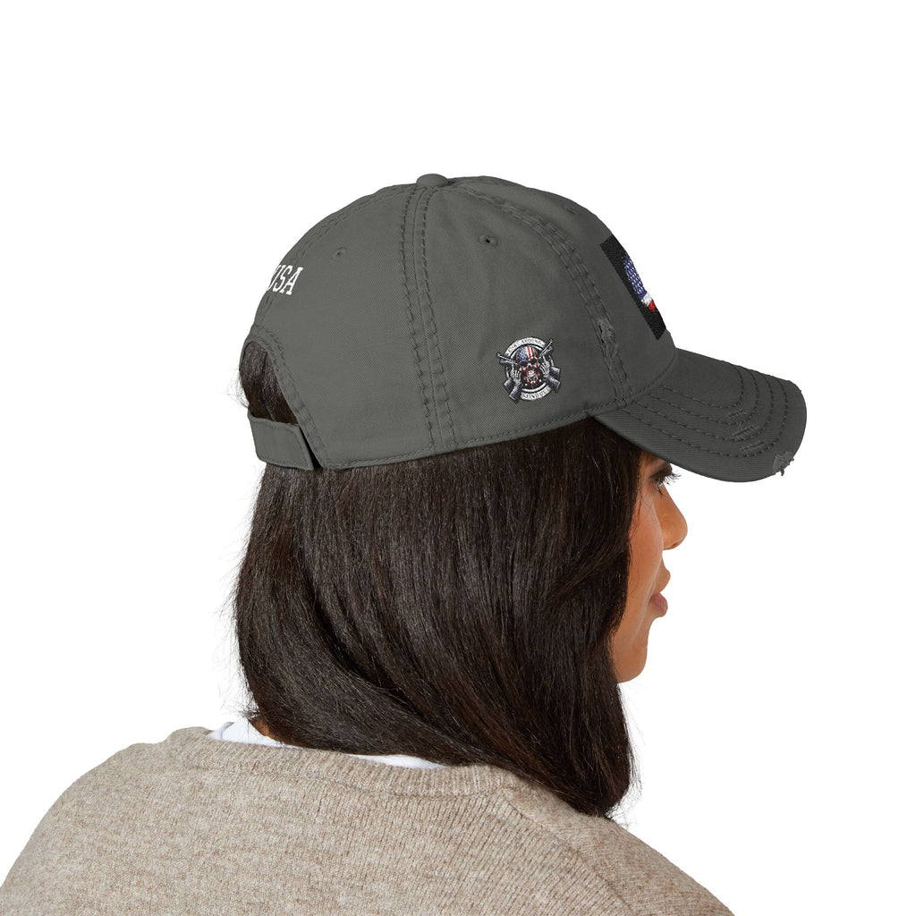 Distressed USA Flag Hat — Embroidered