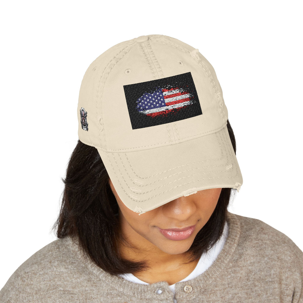 Distressed USA Flag Hat — Embroidered