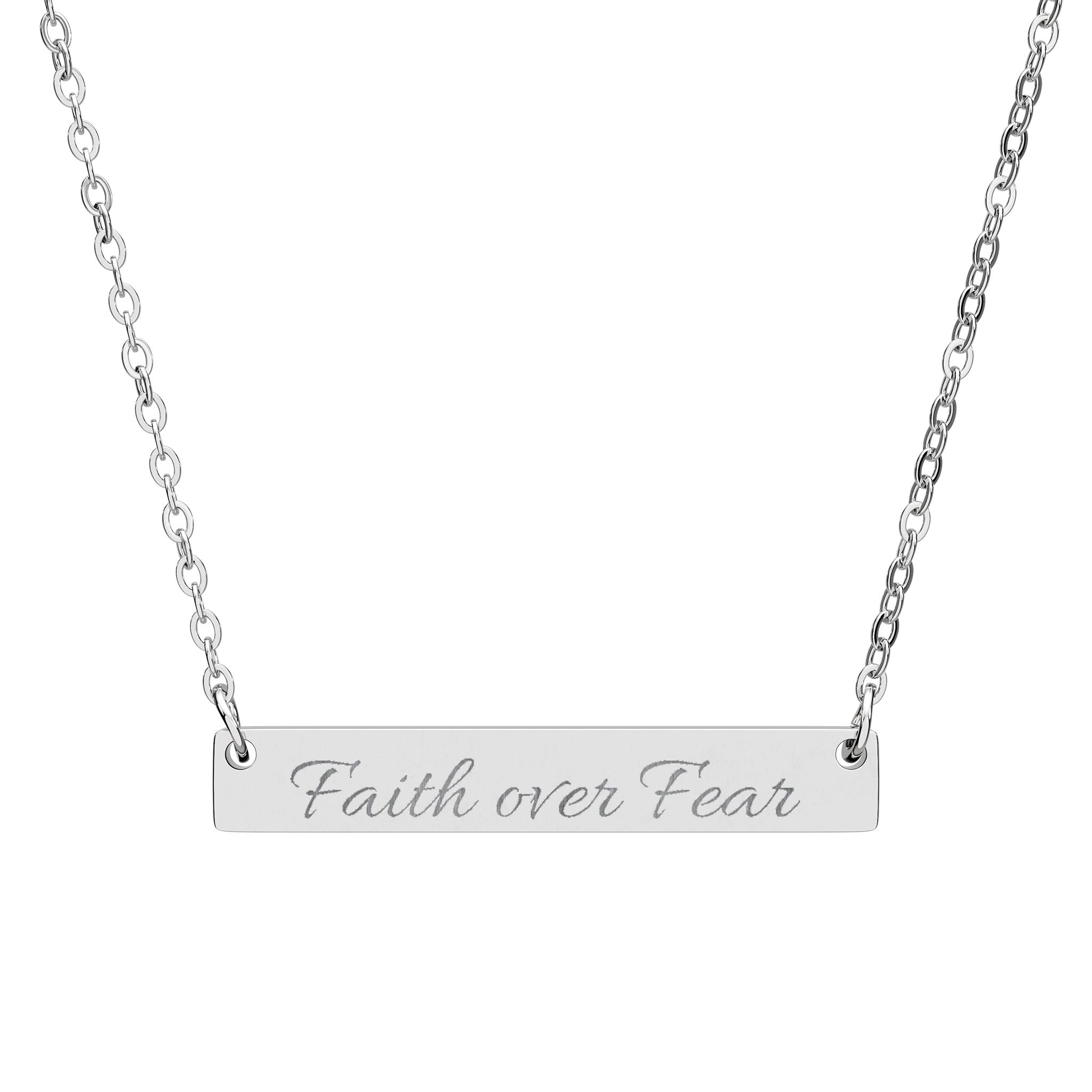 Engraved Bar Necklace — “Faith Over Fear” Horizontal Pendant