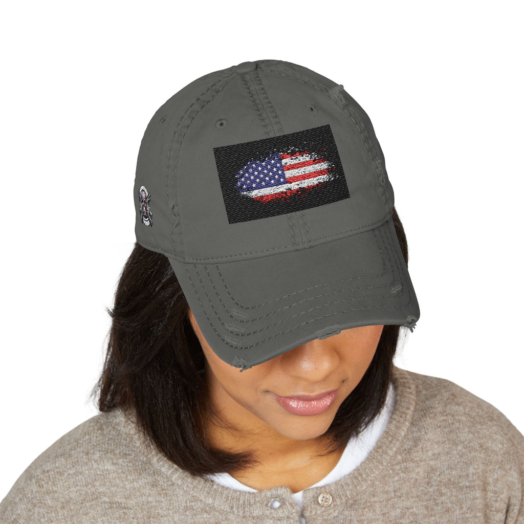Distressed USA Flag Hat — Embroidered